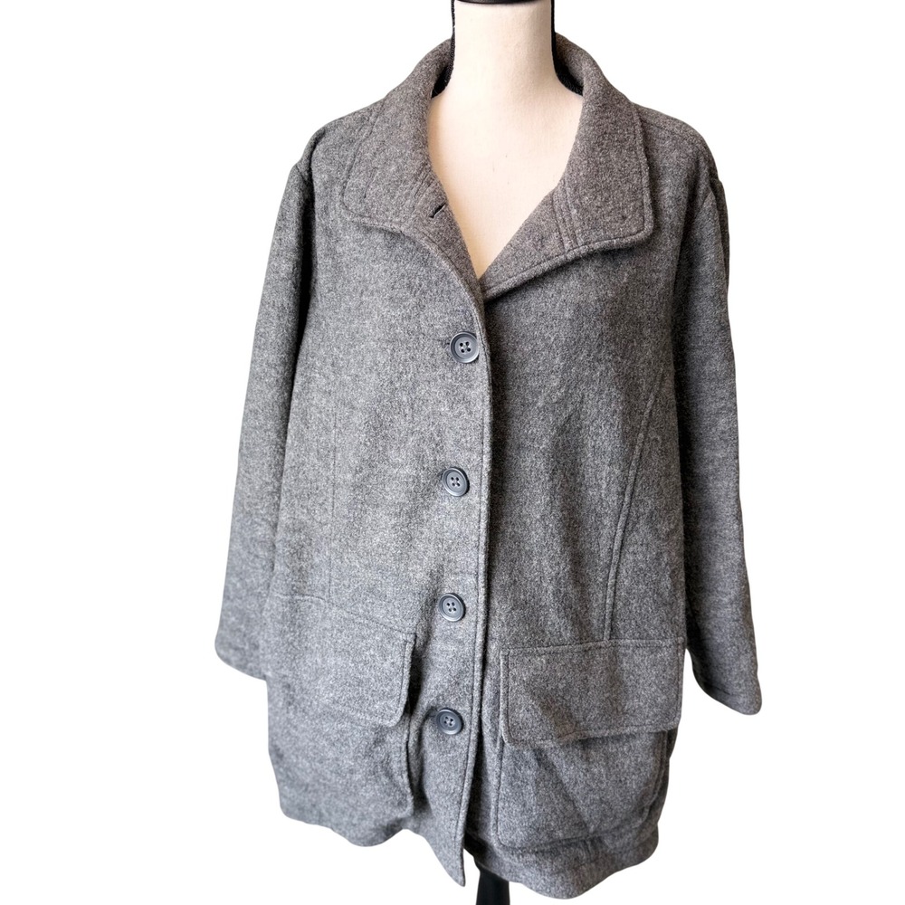 L.L.Bean Women 2X Gray 100% Wool Bellandi Italian Hooded Coat Plus Size